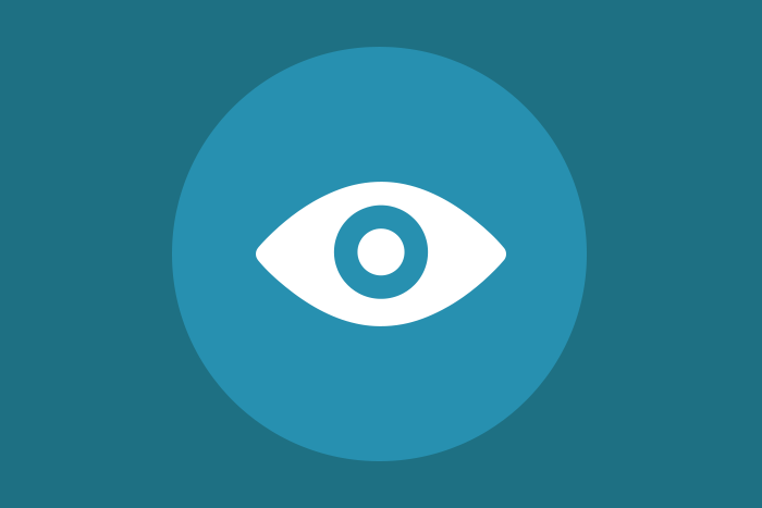 Imagen cuadrada de color azul turquesa que muestra en el centro un circulo y dentro de la imagen de un ojo color blanco